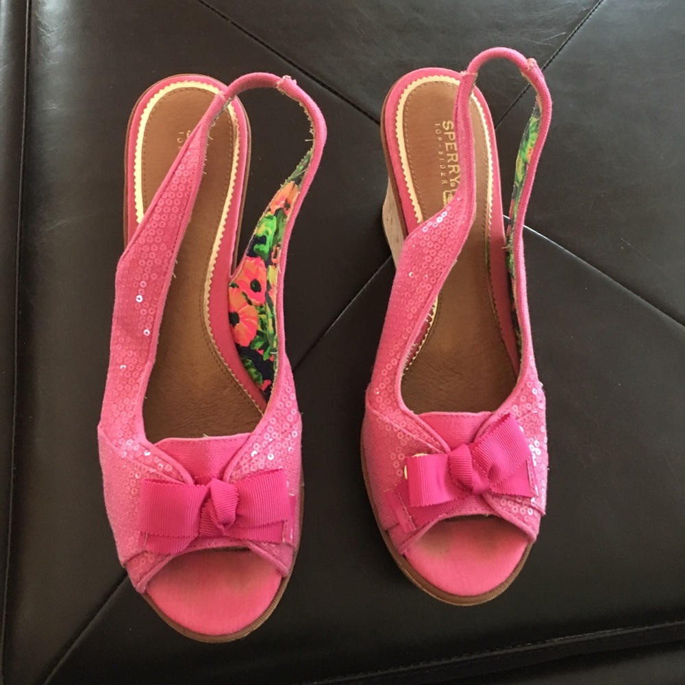 Pink Sperry sling backs size 8.5 (floral inside)